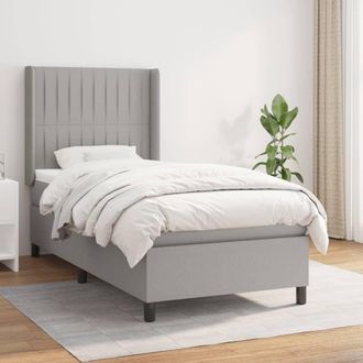 vidaXL Cama Box Spring Con Colch&oacute;n Tela Gris Claro 100x200 Cm Vidaxl