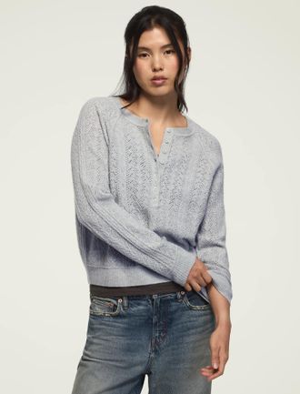 Lucky Brand Womens Cloud Soft Pointelle Henley Sweater