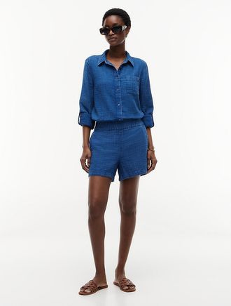 Tommy Hilfiger Womens Crinkle Gauze Pull-On Short - Indigo - XS