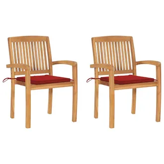vidaXL Sedie Da Giardino 2 Pz Con Cuscini Rossi Massello Di Teak - Vidaxl