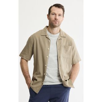 J.A.C.H.S. Linen Blend Short Sleeve Camp Shirt in Mocha at Nordstrom, Size Xx-Large