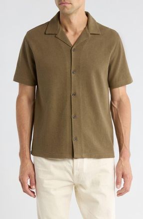 Vince Boucl&eacute; Knit Short Sleeve Camp Shirt in Kalamata at Nordstrom, Size Xx-Large