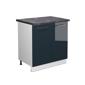 Vicco Armario Bajo Para Fregadero Fame-line, Azul Oscuro Alto Brillo, 80 Cm Con Estante, Et Antracita Vicco