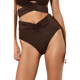 Reiss Maisie Metallic High Waist Bikini Botoms in Chocolate Brown at Nordstrom, Size 4 Us