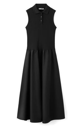 Mango Mixed Media Midi Dress in Black at Nordstrom, Size 2
