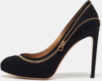 Ferragamo Black Suede Rory Zipper Pumps
