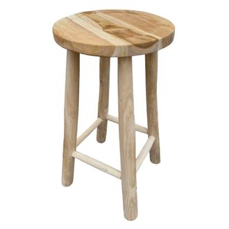 NATYAL Taburete alto de bar de madera de teca maciza con forma redonda 65cm