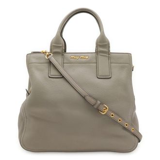 Miu Miu Grayish Leather Handbag Shoulder Bag Tote Bag (Pre-Owned)