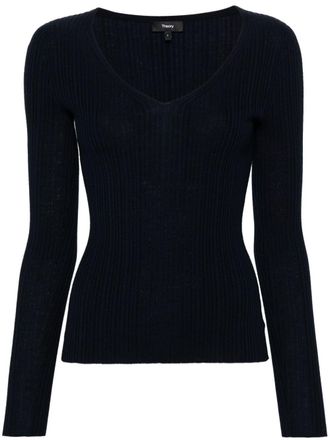 Theory Top a coste con scollo a V - Blu