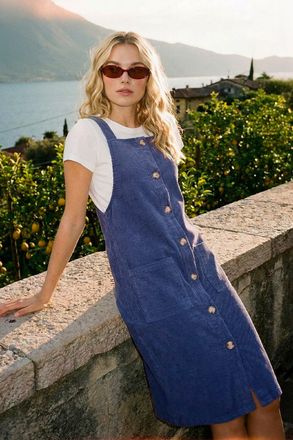 Roman Corduroy Pinafore Midi Dress