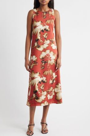Anne Klein Floral Sleeveless Swing Dress in Spiced Berry Multi at Nordstrom, Size 12P