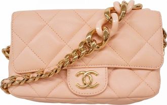 Chanel Pink Beige Leather Chain/Shoulder Wallet (Pre-Owned)