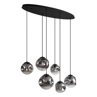 QAZQA Qazqa Art D&eacute;co L&aacute;mpara Colgante Art D&eacute;co Negra Con Placa De Techo Ovalada Y Cristal Ahumado 6 Luces - Douglass Vidrio /met&aacute;lica Ovalada /alargada /esf
