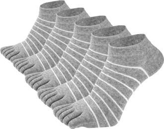 Feoya Womens Cotton Toe Socks Low Cut Breathable Five Finger Socks for Running Women UK Athletic Anti Ordor Striped Ankle Sock 5 Pairs Grey