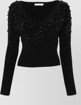 Max Mara v neck ribbed embellished fitted top