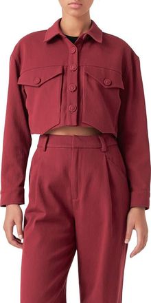 English Factory Boxy Crop Utility Shirt Jacket in Burgundy at Nordstrom, Size Small