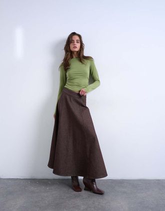 Topshop Gonna di jeans ampia marrone