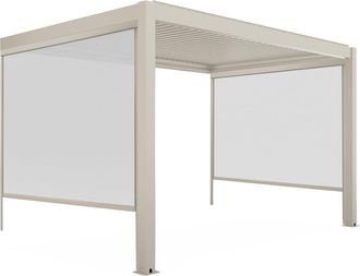 Oviala P&eacute;rgola bioclim&aacute;tica adosada de 3x4m y 2 persianas madera crema