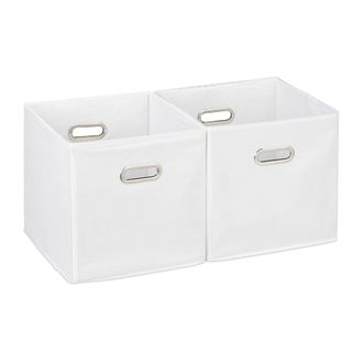 Relaxdays 12 X Caja De Almacenamiento, Cesta Para Estanter&iacute;a Sin Tapa, Caja Plegable Con Asa, Caja Cuadrada De Tela, 30 Cm, Blanca