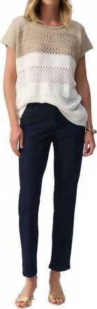 Joseph Ribkoff Color Block Knit Pullover Top In Ivory/gold