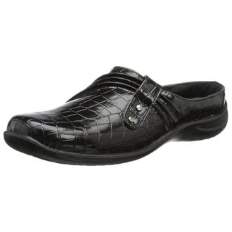 Easy Street Womens Easy Street Holly Shoes Black Patent Croco Slip On Mules HTAT259