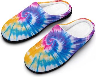 Generic Tie Dye Colorful Rainbow Mens Slippers Comfortable And Non-slip Cotton Slipper Shoe for House