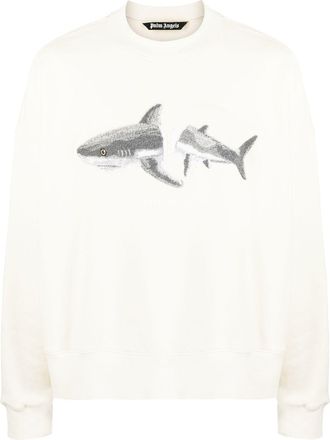 Palm Angels Shark-print crew-neck sweatshirt - men - Cotton - L - Neutrals