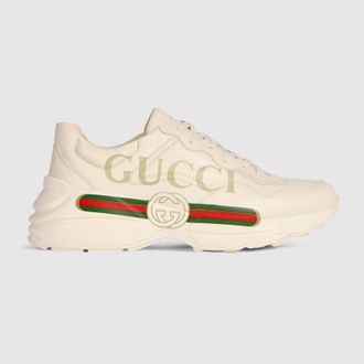 Gucci Mens Rhyton Sneaker With Gucci Logo, White, Leather
