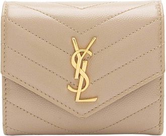 Saint Laurent Grain De Poudre Monogram Compact Trifold Wallet (Authentic Pre- Loved)