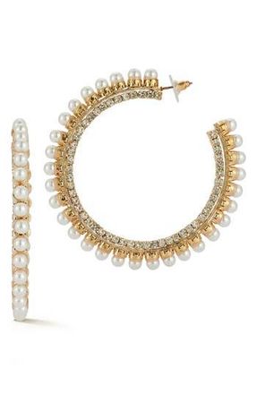 Sphera Milano Faux Pearl & Cubic Zirconia Hoop Earrings in Gold at Nordstrom Rack