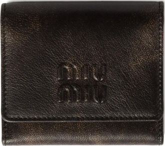 Miu Miu Portafoglio piccolo in pelle con logo goffrato - Marrone