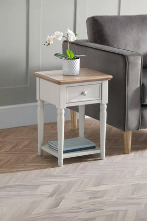 Julian Bowen Provence 1 Drawer Side Table with Shelf in Light Grey