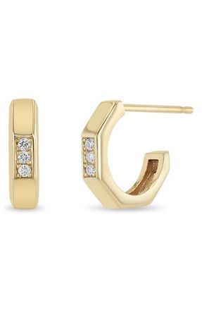 Zo&euml; Chicco Diamond Octagon Hoop Earrings in 14K Yellow Gold at Nordstrom