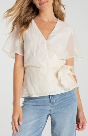 Liverpool L.A. Embroidered Wrap Top in Cream at Nordstrom, Size X-Small P