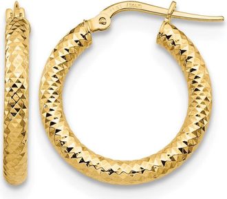 Diamond2Deal 14K Gold 3x20 Diamond-cut Round Hoop Earrings