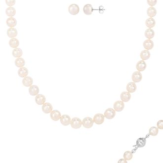 Splendid Pearls Beautiful 2 Piece 7-8mm Freshwater Pearl Set, Sterling Silver