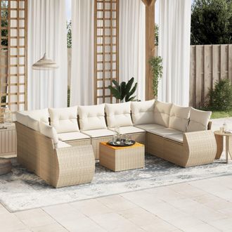 vidaXL Juego De Sof&aacute;s Jard&iacute;n Con Cojines Beige 10 Pzas Rat&aacute;n Sint&eacute;tico Vidaxl
