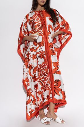 Dolce & Gabbana Silk Kaftan With Majolica Print, Womens, Red