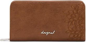 Desigual Medium Embroidered Long Faux Leather Wallet in Camel at Nordstrom