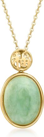 Ross-Simons Jade Good Fortune Pendant Necklace in 18kt Gold Over Sterling