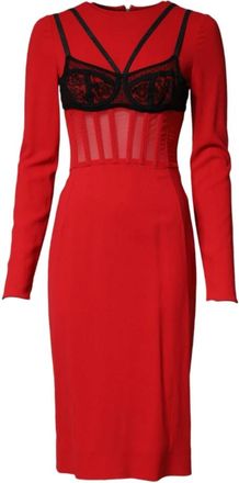 Dolce & Gabbana Contrasting Bra Cady Midi Jurk - Dames - Casual kleedjes - Rood - S - Kleedjes