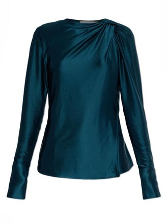 Victoria Beckham Blue Solid Round Neck Top