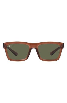 Ray-Ban Warren 57mm Polarized Rectangular Sunglasses in Brown Transparent at Nordstrom