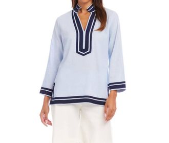 Karen Kane The St. Tropez Tunic Top In Pale Blue And Navy