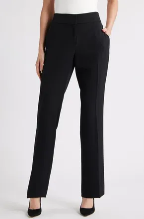 Kasper Flat Front Slim Pants in Black at Nordstrom, Size 14P