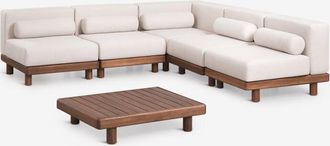 Sklum Conjunto De Jard&iacute;n Con Sof&aacute; Modular Rinconera De 5 Piezas Con M&oacute;dulo Esquinero Y Mesa De Centro En Acacia Edrien Sklum