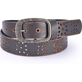 OLD TREND Blooming Genuine Leather Perforated Floral Vintage Belt in Grey at Nordstrom, Size Medium