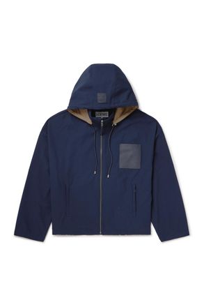 Loewe Logo-Debossed Leather-Trimmed Cotton-Twill Hooded Jacket