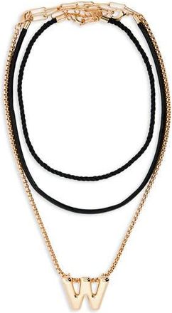 Open Edit Set of 3 Interchangeable Initial Pendant Necklaces in W- Black- Gold at Nordstrom Rack