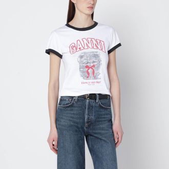 Ganni White Cropped T Shirt With Logo Print